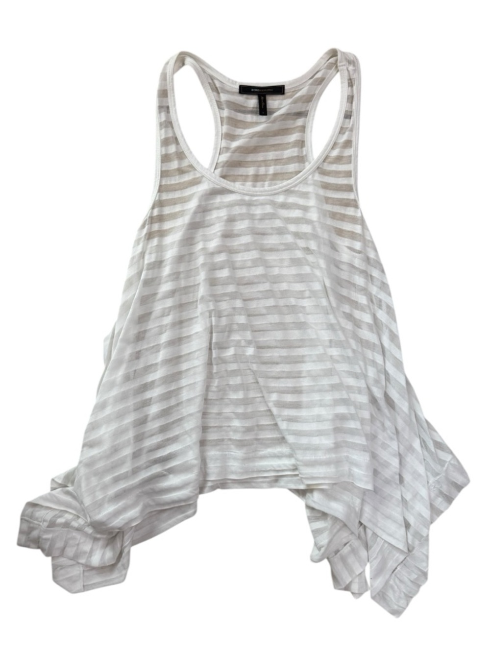 BCBG Max Azria Women’s Sheer Striped High-Low Draped Tank white Small